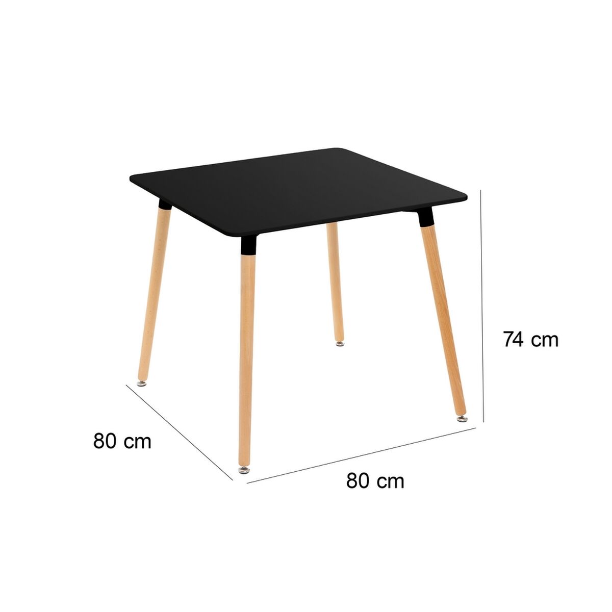 Tisch Schwarz natürlich 80 x 80 x 75 cm